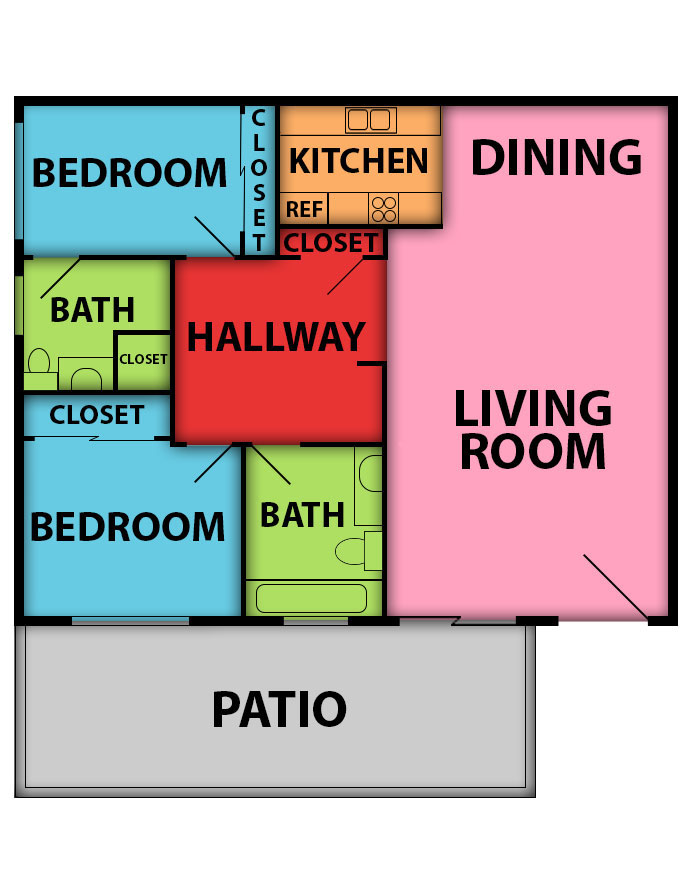 This image is the visual schematic floorplan representation of Plan A at Grapevine Apartments.